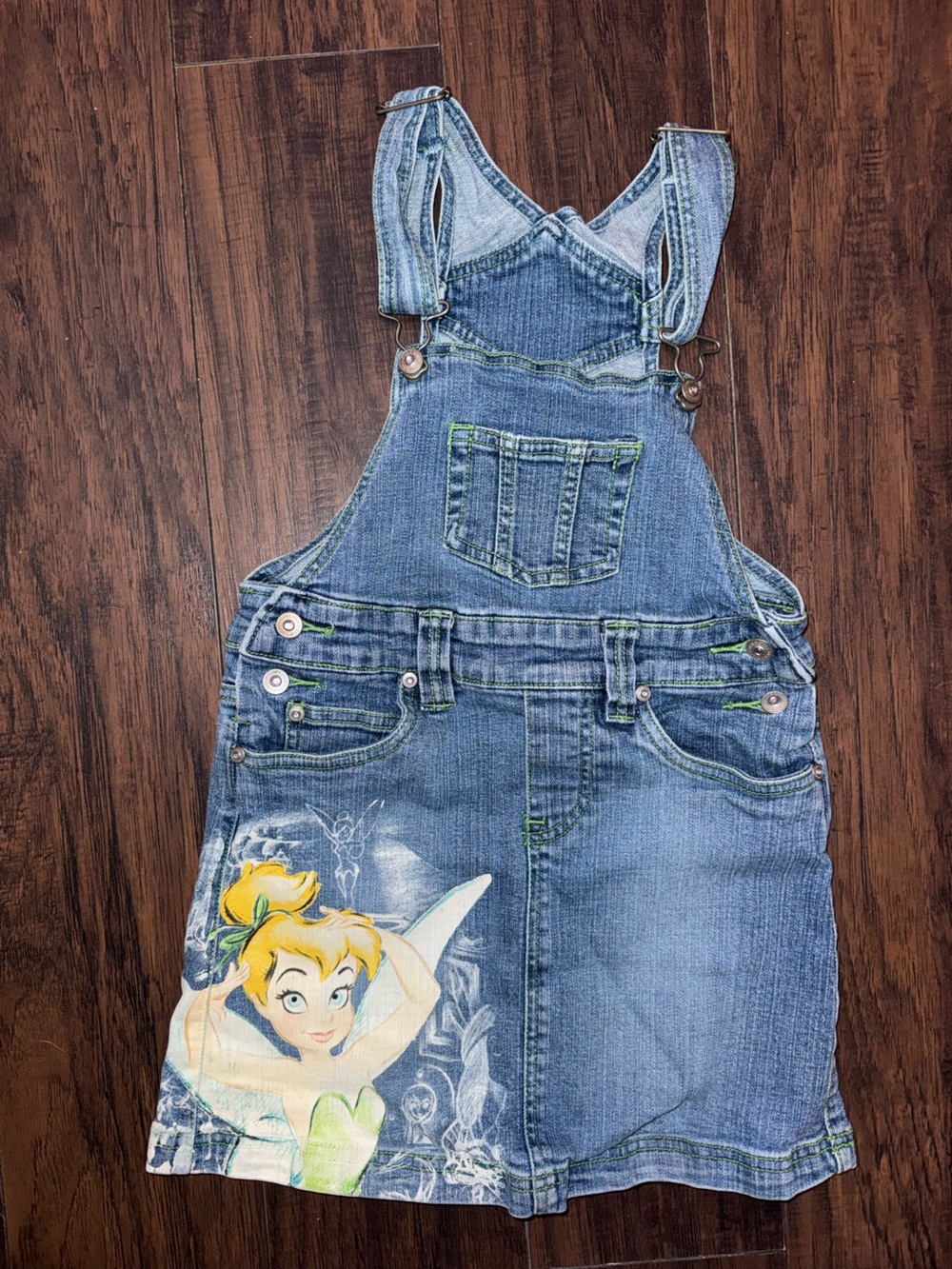 Disney Blue Denim Kids Overalls Dress with Tinker Bell Graphic